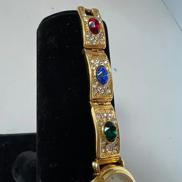 Faberge Gold Watch with Colorful Rhinestones - Picture 8 of 8